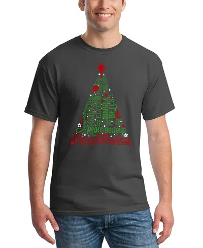 La Pop Art Men's Holiday Christmas Tree Word Art T-shirt In Gray