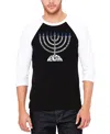 La Pop Art Men's Menorah Raglan Baseball Word Art T-shirt In Black,white
