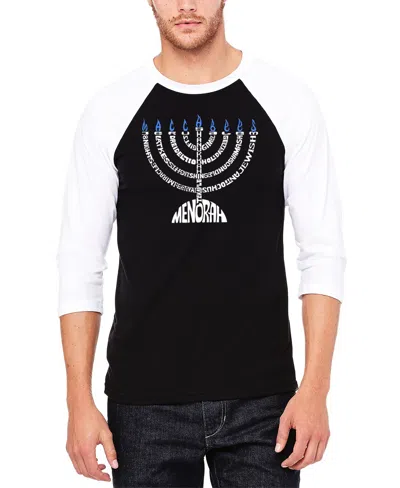 La Pop Art Men's Menorah Raglan Baseball Word Art T-shirt In Black,white