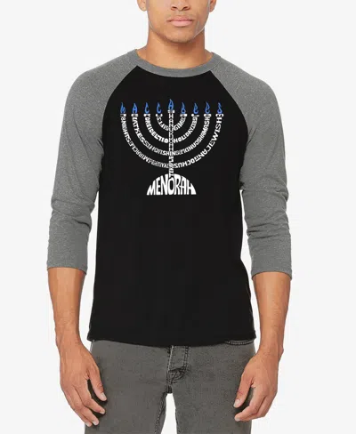 La Pop Art Men's Menorah Raglan Baseball Word Art T-shirt In Grey,black
