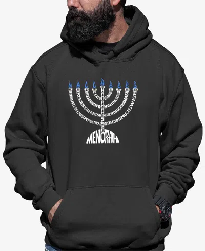 La Pop Art Men's Menorah Word Art Hooded Sweatshirt In Dark Grey