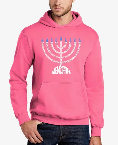 La Pop Art Men's Menorah Word Art Hooded Sweatshirt In Pink