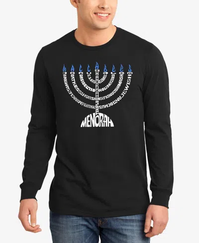 La Pop Art Men's Menorah Word Art Long Sleeve T-shirt In Black