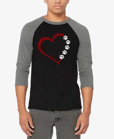 La Pop Art Men's Meow Heart Raglan Baseball Word Art T-shirt