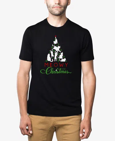 La Pop Art Men's Meowy Christmas Tree Premium Blend Word Art T-shirt In Black