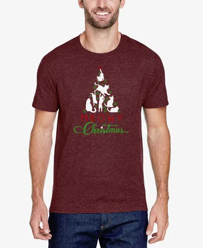 La Pop Art Men's Meowy Christmas Tree Premium Blend Word Art T-shirt In Burgundy
