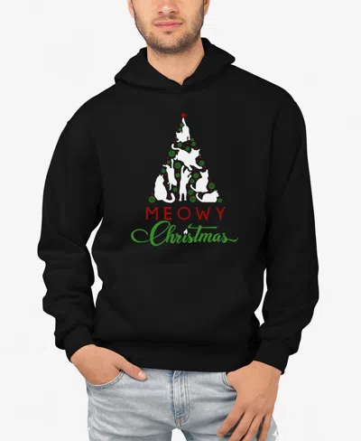 La Pop Art Men's Meowy Christmas Tree Word Art Hooded Sweatshirt In Black