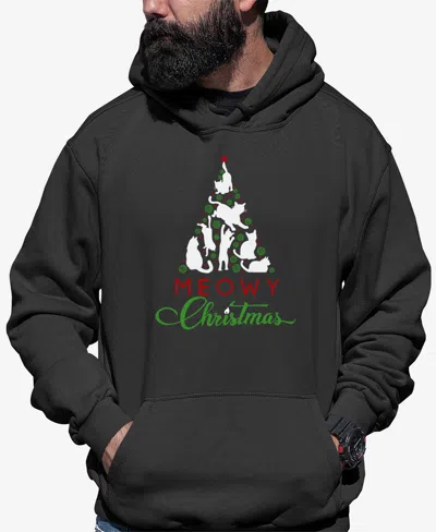 La Pop Art Men's Meowy Christmas Tree Word Art Hooded Sweatshirt In Dark Grey