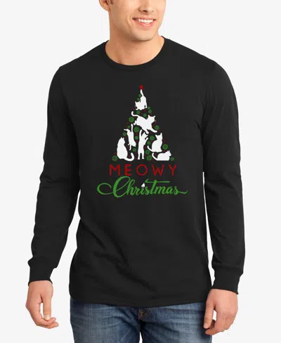 La Pop Art Men's Meowy Christmas Tree Word Art Long Sleeve T-shirt In Black