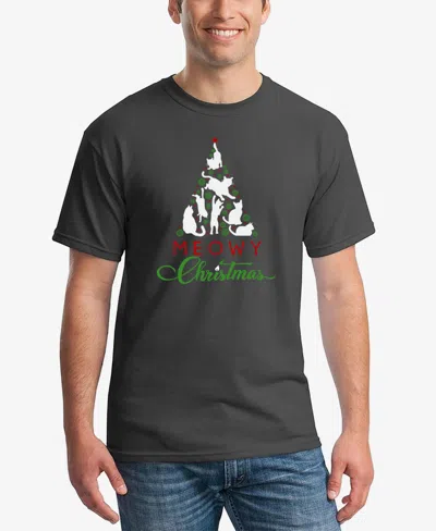 La Pop Art Men's Meowy Christmas Tree Word Art T-shirt In Dark Grey