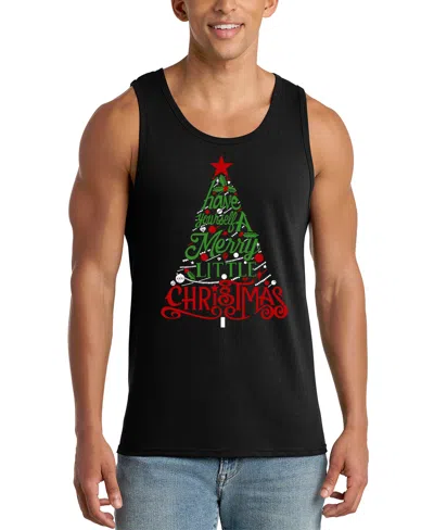 La Pop Art Men's Merry Christmas Tree Typography Graphic Tank Top In Black