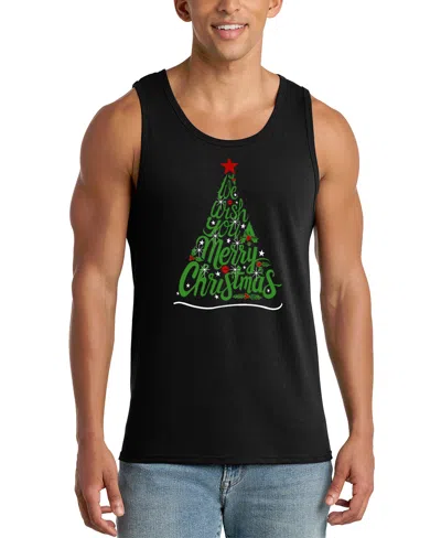 La Pop Art Men's Merry Christmas Tree Typography Graphic Tank Top In Black
