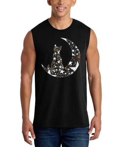 La Pop Art Men's Moon And Cat Typography Graphic Tank Top In Black