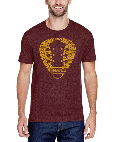 La Pop Art Men's Music Genres Guitar Neck Word Art T-shirt In Burgundy