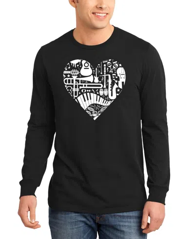 La Pop Art Men's Music Instruments Heart Word Art Long-sleeve T-shirt In Black