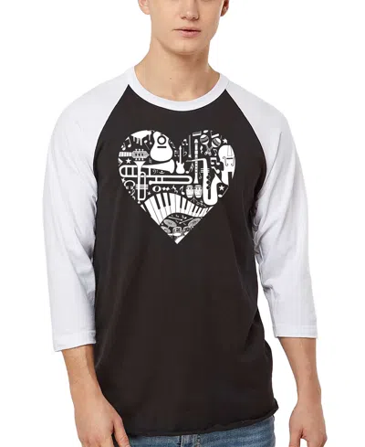 La Pop Art Men's Music Instruments Heart Word Art Raglan-sleeve T-shirt In Multi