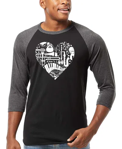 La Pop Art Men's Music Instruments Heart Word Art Raglan-sleeve T-shirt In Multi