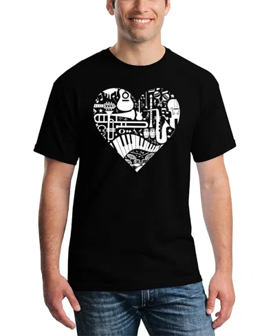 La Pop Art Men's Music Instruments Heart Word Art T-shirt In Black