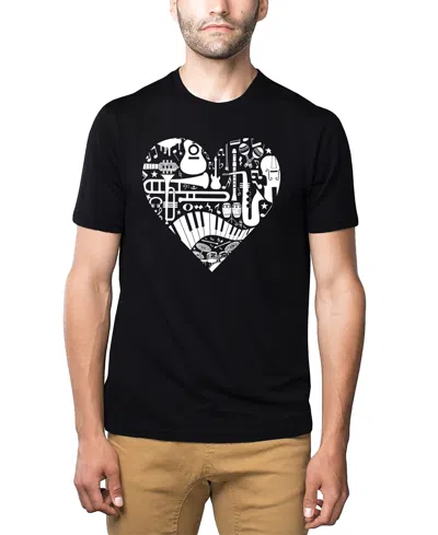 La Pop Art Men's Music Instruments Heart Word Art T-shirt In Black