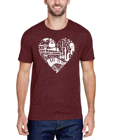 La Pop Art Men's Music Instruments Heart Word Art T-shirt In Burgundy