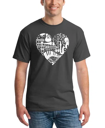 La Pop Art Men's Music Instruments Heart Word Art T-shirt In Gray