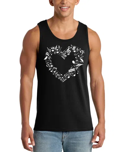 La Pop Art Men's Music Notes Heart Word Art Tank Top In Black