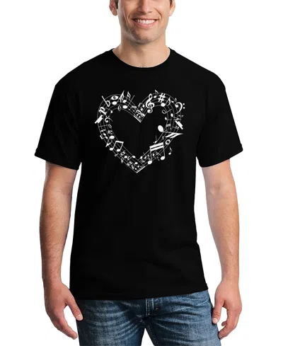 La Pop Art Men's Music Notes Heart Word Art T-shirt In Black