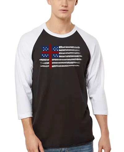 La Pop Art Men's One Nation Under God American Flag Cross Raglan Baseball Word Art T-shirt In Multi