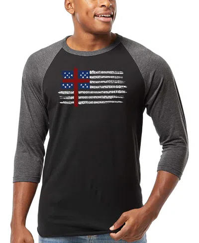 La Pop Art Men's One Nation Under God American Flag Cross Raglan Baseball Word Art T-shirt In Multi
