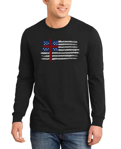 La Pop Art Men's One Nation Under God American Flag Cross Word Art Long-sleeve T-shirt In Black