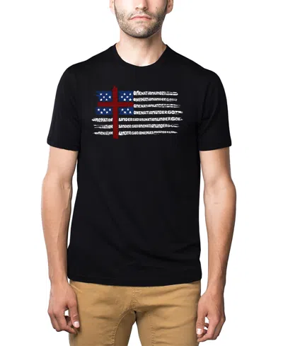 La Pop Art Men's One Nation Under God American Flag Cross Word Art T-shirt In Black