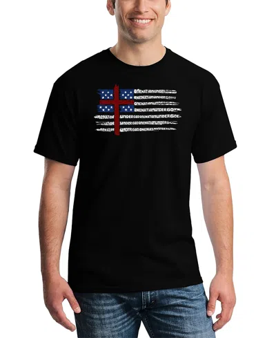 La Pop Art Men's One Nation Under God American Flag Cross Word Art T-shirt In Black