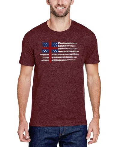 La Pop Art Men's One Nation Under God American Flag Cross Word Art T-shirt In Burgundy