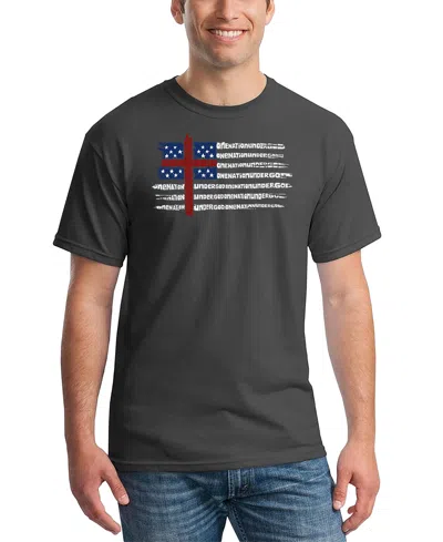 La Pop Art Men's One Nation Under God American Flag Cross Word Art T-shirt In Gray