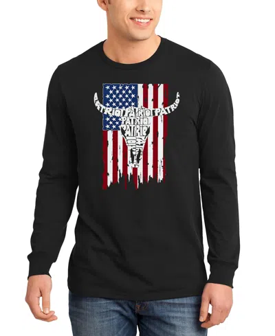 La Pop Art Men's Patriot Cow Skull American Flag Word Art Long-sleeve T-shirt In Black