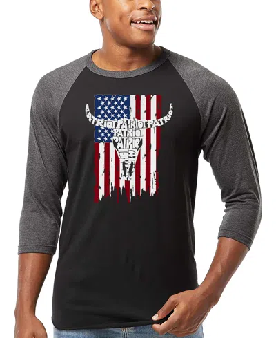 La Pop Art Men's Patriot Cow Skull American Flag Word Art Raglan-sleeve T-shirt In Multi