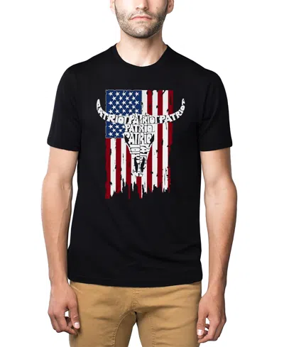 La Pop Art Men's Patriot Cow Skull American Flag Word Art T-shirt In Black