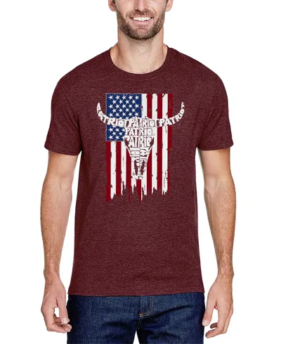 La Pop Art Men's Patriot Cow Skull American Flag Word Art T-shirt In Burgundy