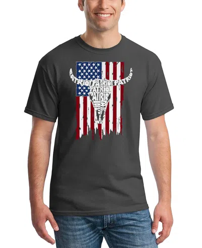 La Pop Art Men's Patriot Cow Skull American Flag Word Art T-shirt In Gray