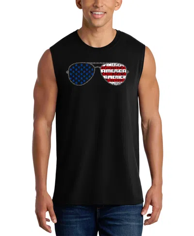 La Pop Art Men's Patriotic Sunglasses American Flag Graphic Tank Top In Black