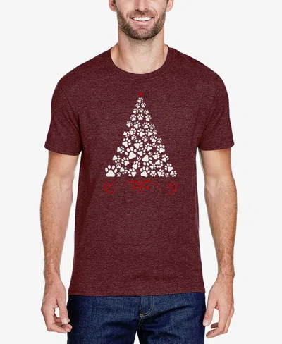 La Pop Art Men's Paw Christmas Tree Premium Blend Word Art T-shirt In Burgundy