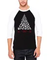 La Pop Art Men's Paw Christmas Tree Raglan Baseball Word Art T-shirt In Black,white