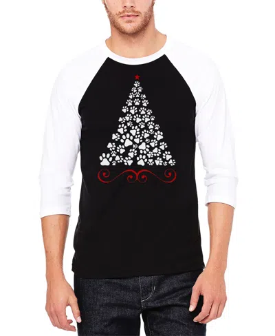 La Pop Art Men's Paw Christmas Tree Raglan Baseball Word Art T-shirt In Black,white
