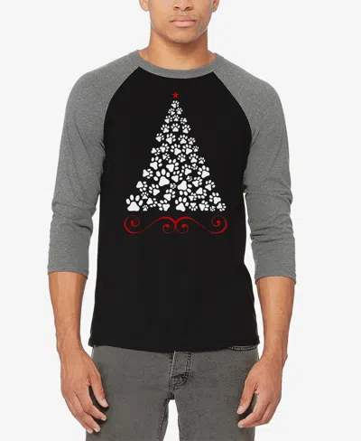 La Pop Art Men's Paw Christmas Tree Raglan Baseball Word Art T-shirt In Grey,black