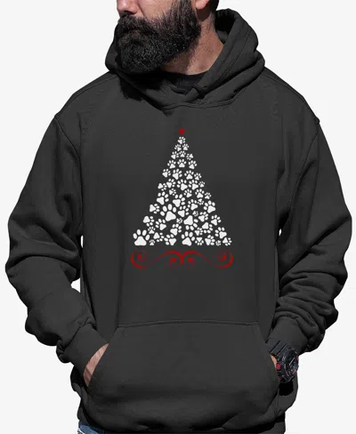 La Pop Art Men's Paw Christmas Tree Word Art Hooded Sweatshirt In Dark Grey
