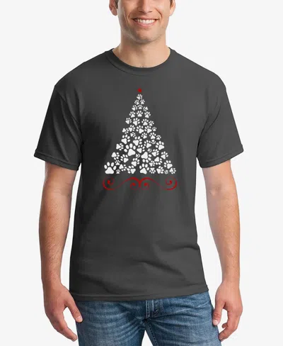 La Pop Art Men's Paw Christmas Tree Word Art T-shirt In Dark Grey