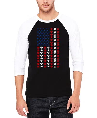 La Pop Art Men's Paws Flag Raglan Baseball Word Art T-shirt In Black,white
