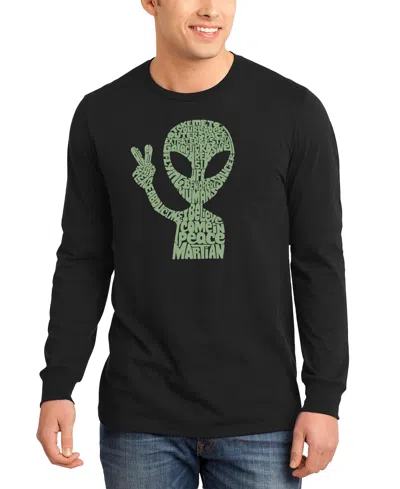 La Pop Art Men's Peace Alien Word Art Long-sleeve T-shirt In Black