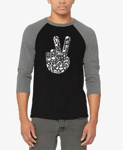 La Pop Art Men's Peace Finger Notes Raglan Baseball Word Art T-shirt