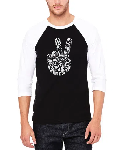 La Pop Art Men's Peace Finger Notes Raglan Baseball Word Art T-shirt